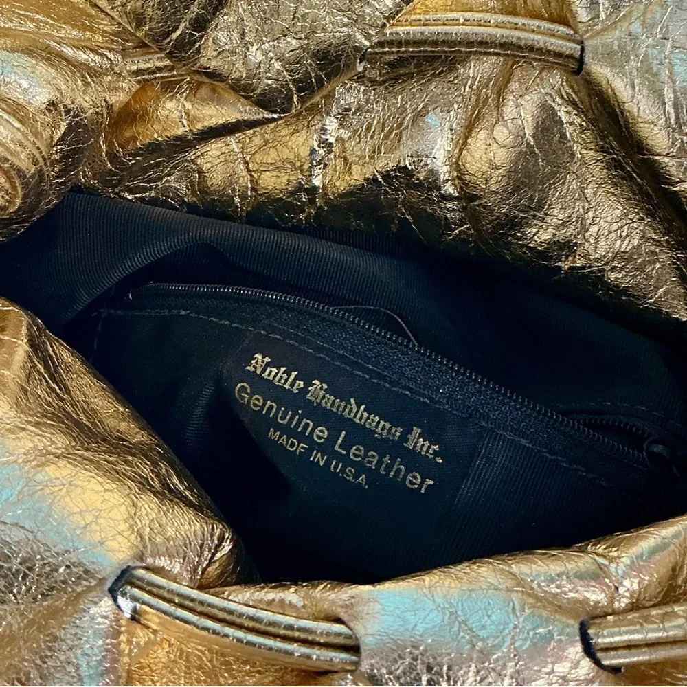 Vintage 1980s 90s Leather Drawstring Bucket Bag Woven Patchwork + Tassel Detail - Picture 13 of 13